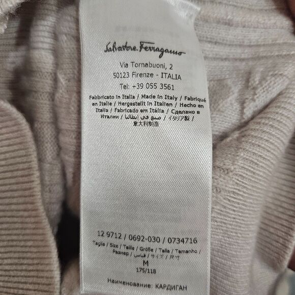 Salvatore Ferragamo Cashmere Cotton XO Cable Knit Stitch Cardigan Mens M Ivory - Picture 13 of 14